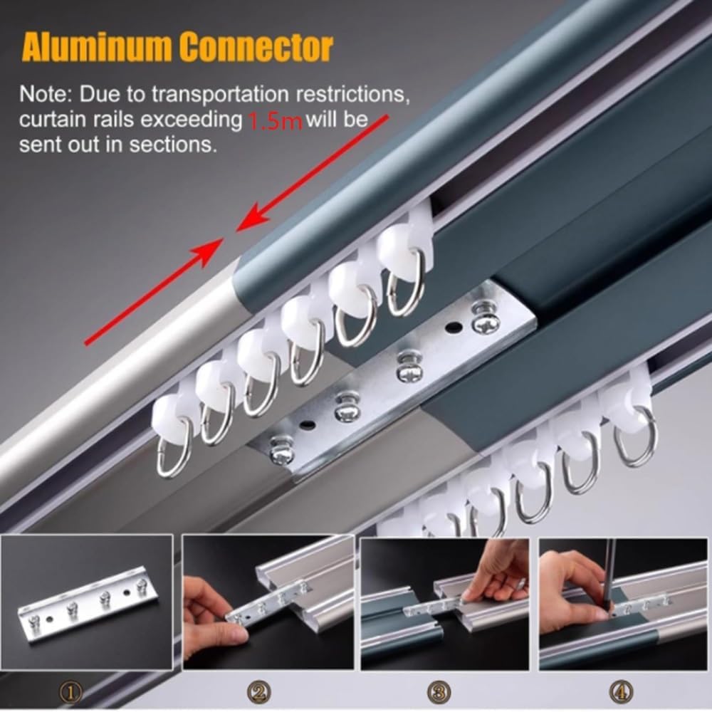 Double Curtain Track Set - Ceiling Mount Sliding Rod with Rollers, White & Gold Finish, 400cm Curtain Rail for Home Decoration, Ideal for Living Room & Bedroom