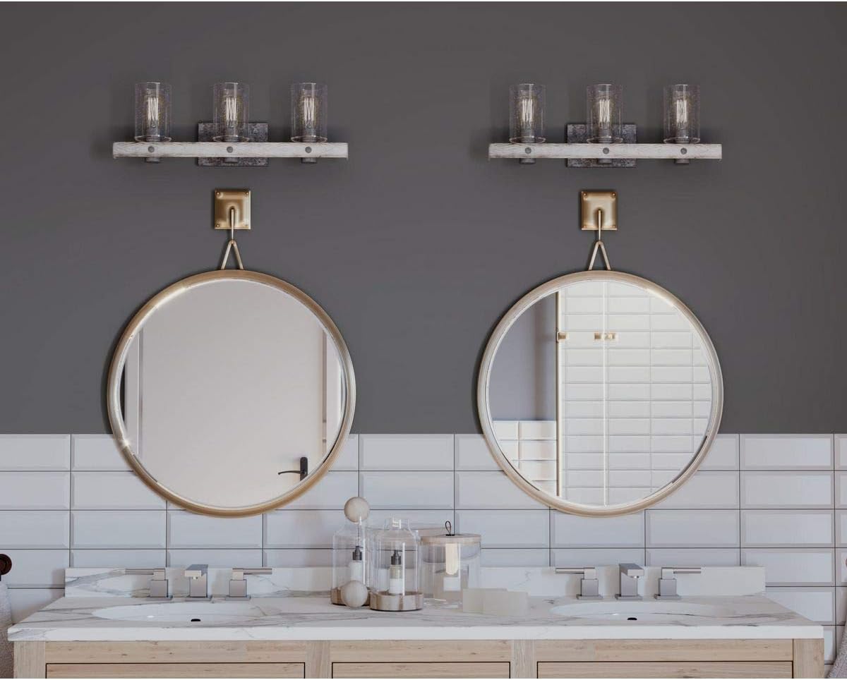 Progress Lighting Gulliver Collection 3-Light Clear Seeded Glass Coastal Bath Vanity Light Galvanized