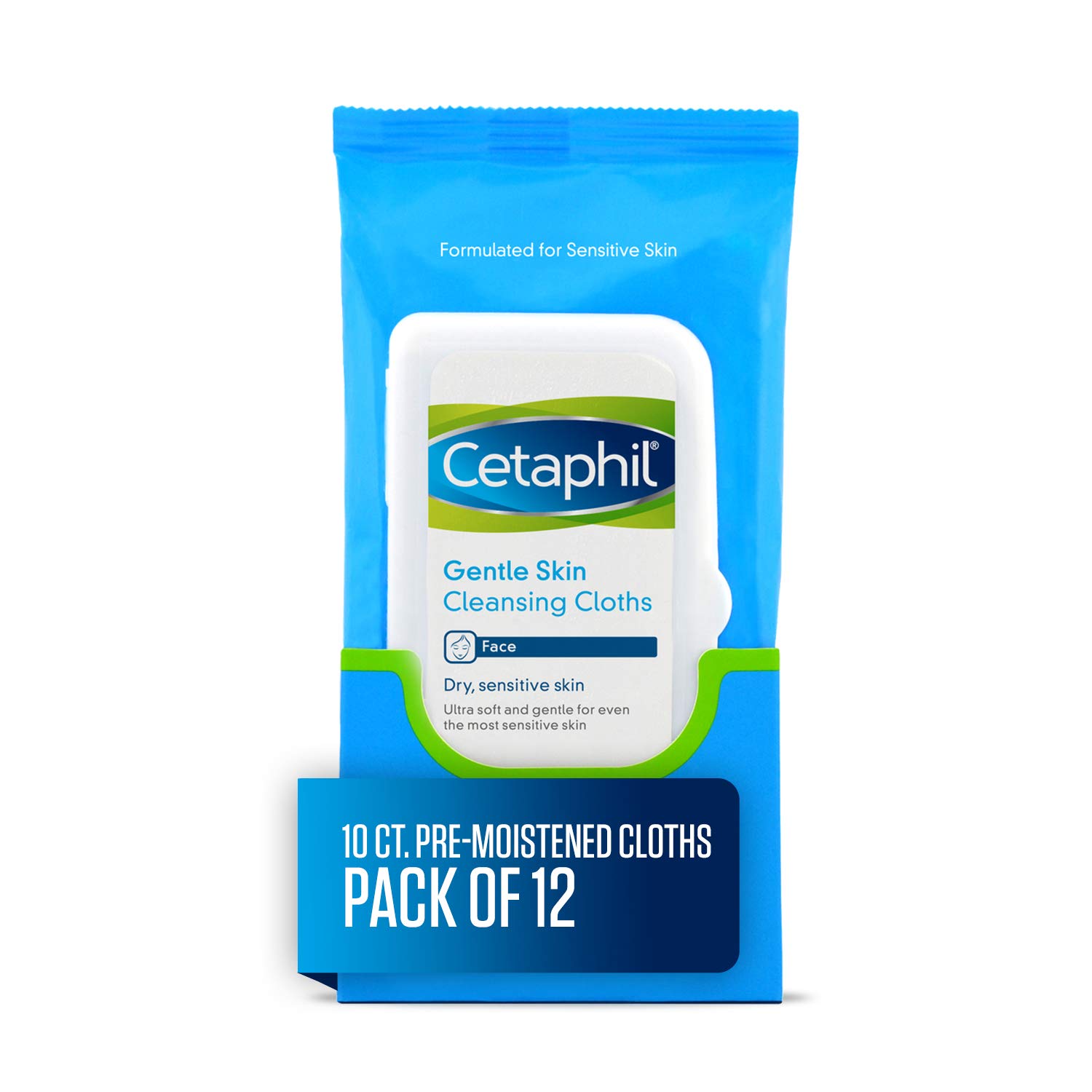 Cetaphil Gentle Skin Cleansing Cloths for Dry, Sensitive Skin, Face Cleansing Wipes, 10 Count, Pack of 12