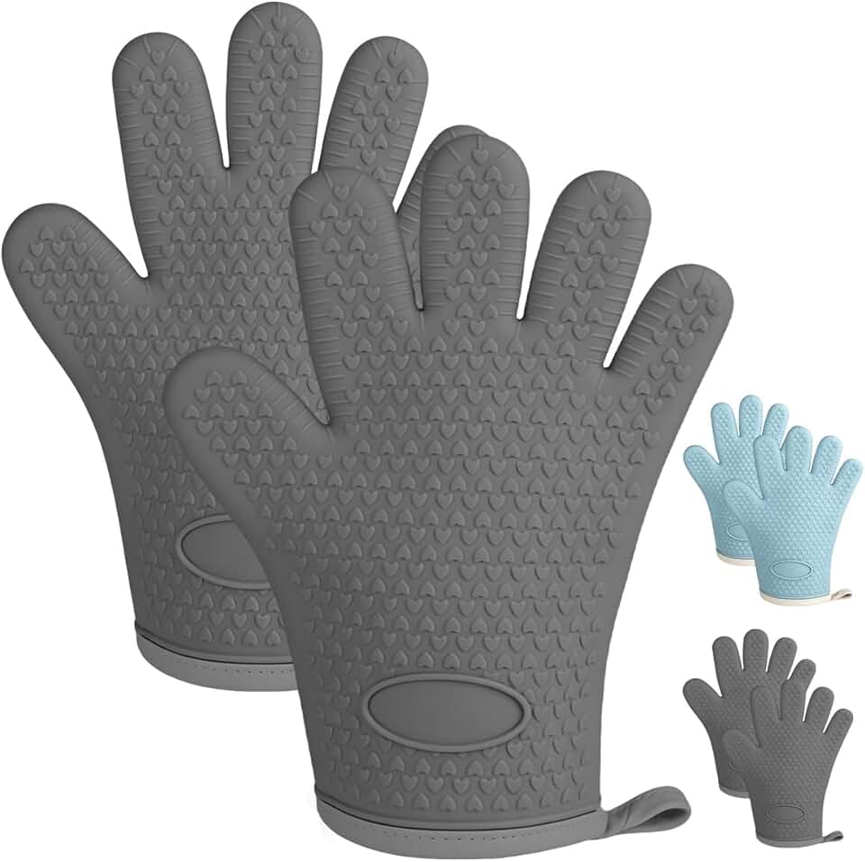 Luvas Térmicas de Silicone com Forro, 2 Unidades, para Cozinha e Churrasco, Fáceis de Limpar, Resistentes ao Calor (cinza)