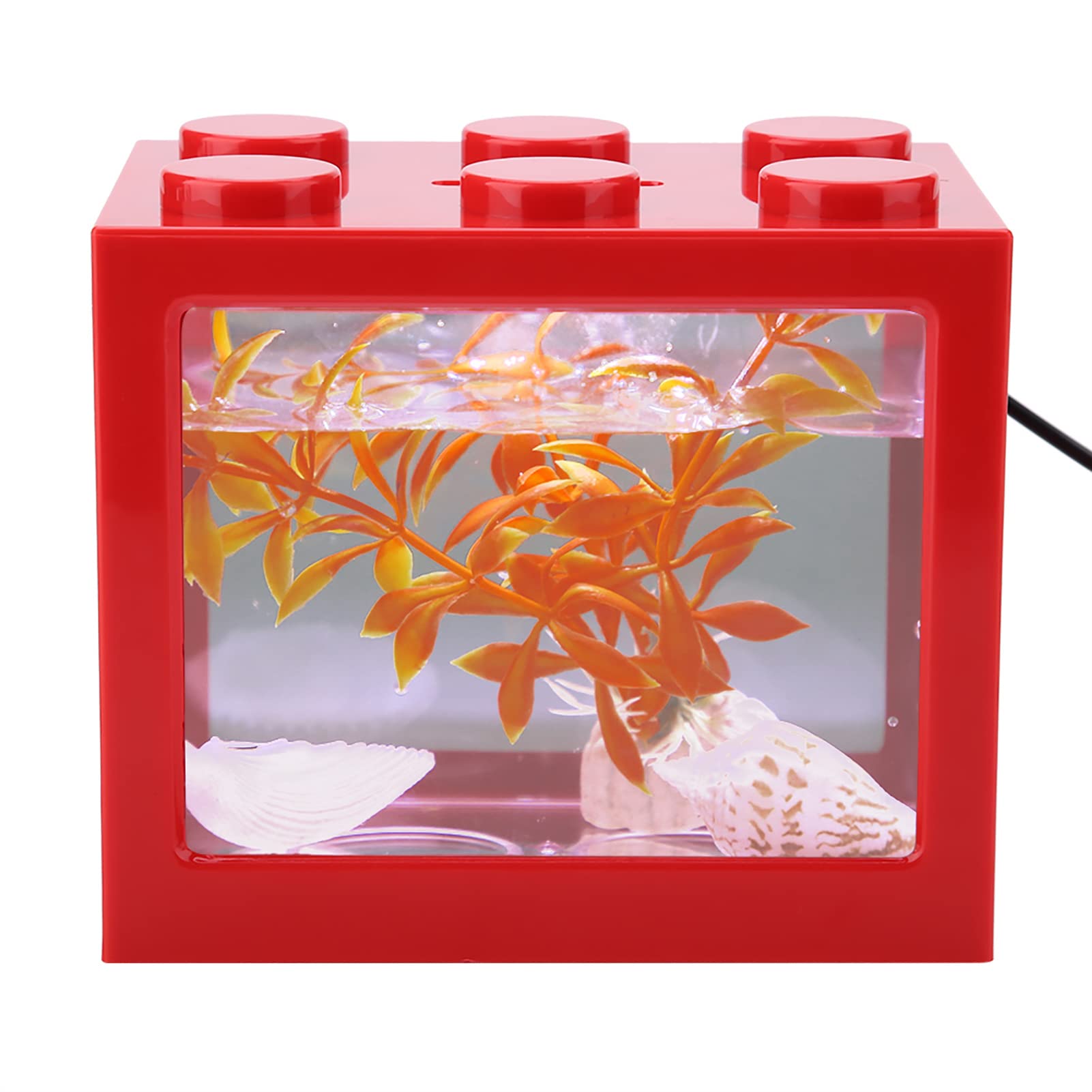 Qcwwy Mini Pecera Acrílica, Kits de Iniciación para Acuarios Mini Pecera Fila Acuario Cubo Apilable Tanque Escritorio Mini Acuario Tanque Tazón con Luz LED USB(Rojo)