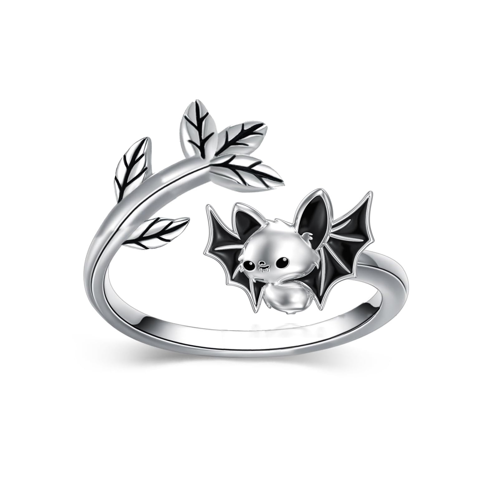 Flpruy 925 Sterling Silver Adjustable Animal Ring for Women Axolotl/Bat/Corgi/Highland Cow/Panda/Pug/Turtle Open Rings Animal Jewelry Gifts for Her
