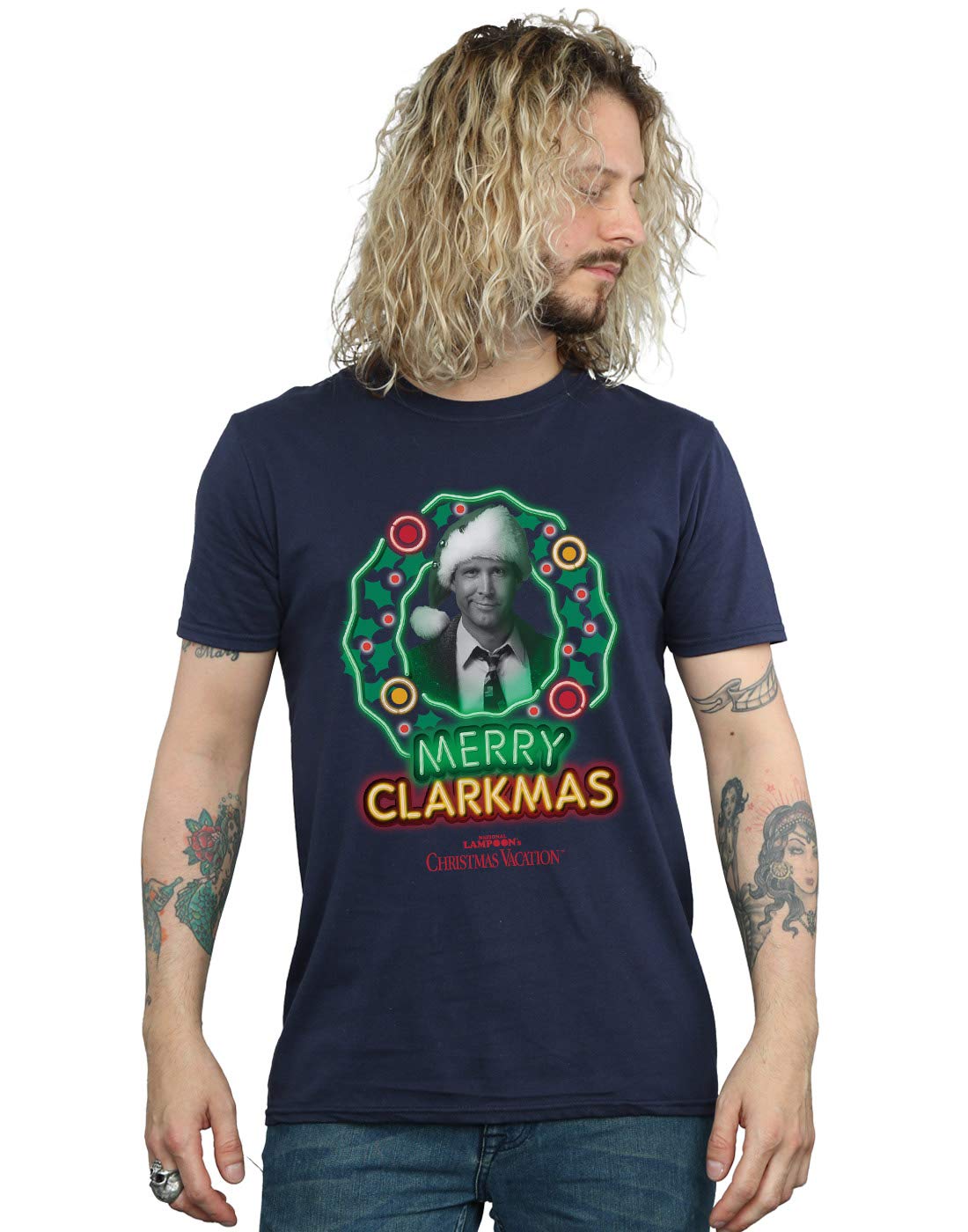 Absolute Cult Men's Navy Blue National Lampoon's Christmas Vacation Griswold Family Christmas T-Shirt X-Large
