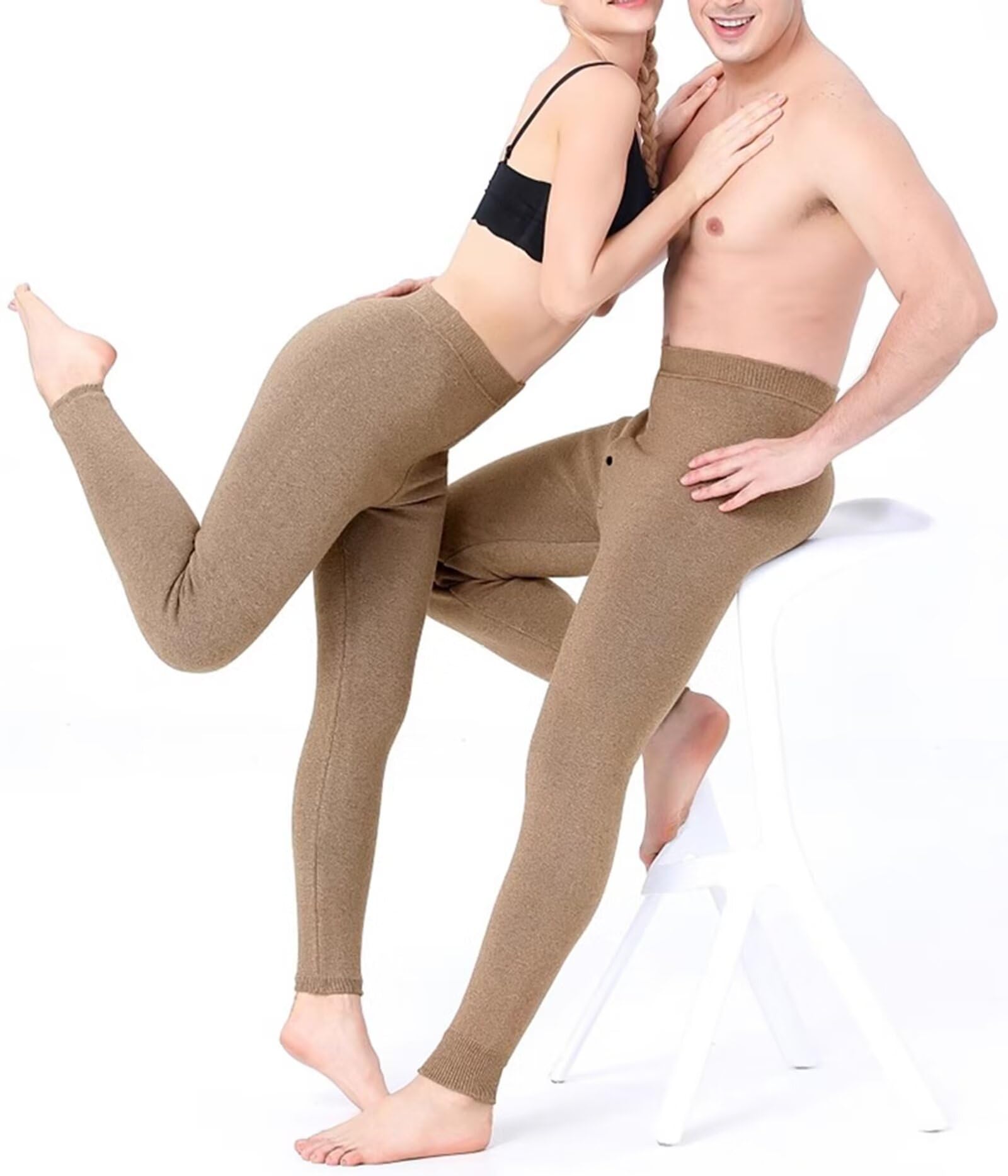 Ropa Interior térmica de los Hombres de Las Mujeres, Forro Polar Pantalones térmicos de la Capa Base de otoño/Invierno, 100% Cachemira Leggings