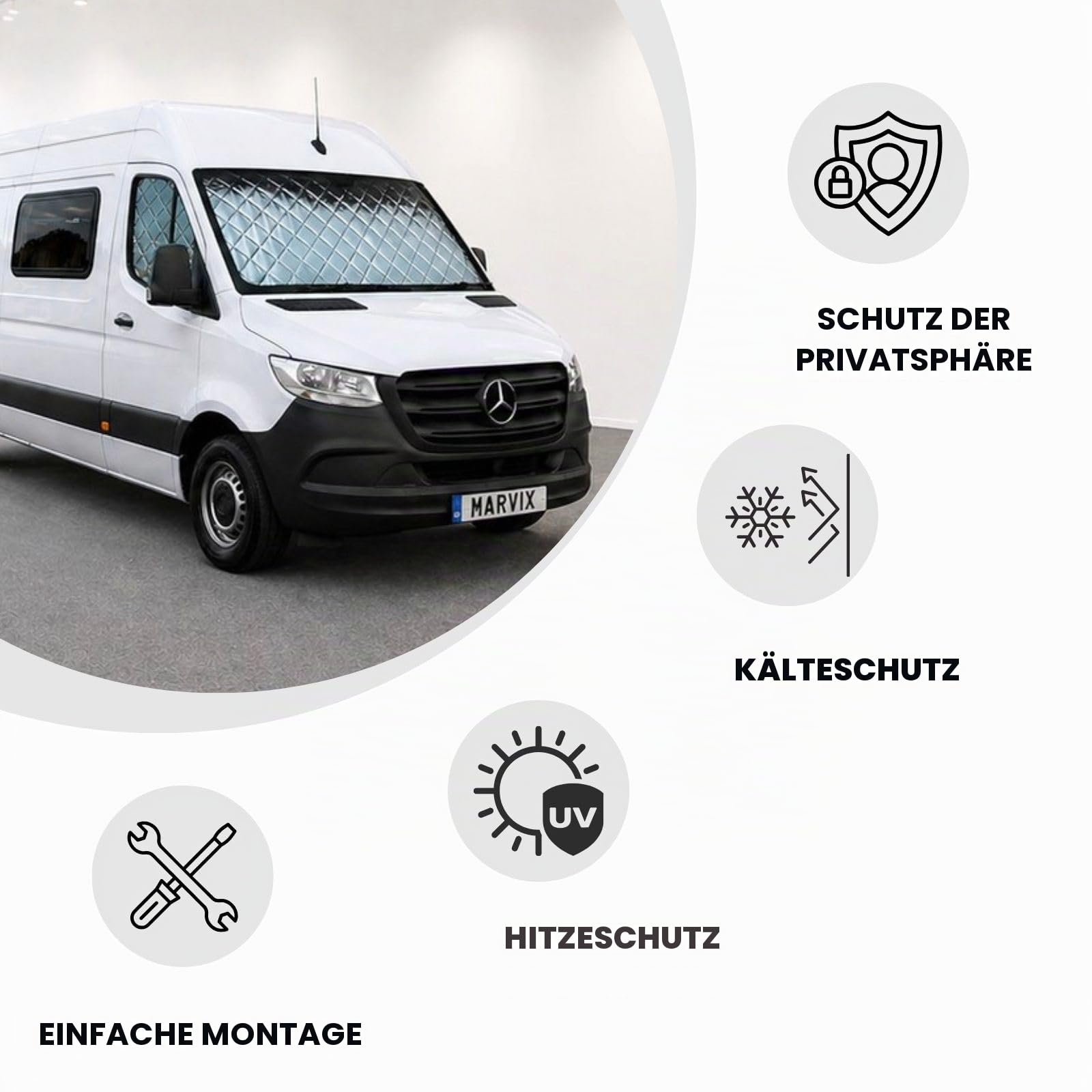 Marvix Thermo-Innenjalousien Premium 9-lagige Fensterabdeckung für Mercedes Sprinter ab 2018 Wohnmobil-Camper-Isolierungs-Sonnenschutz