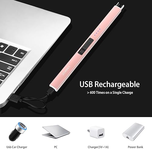 Miniatura 6 de Encendedor eléctrico de vela de plasma, encendedores largos recargables por USB, resistentes al viento, sin llama, con doble bloqueo de seguridad