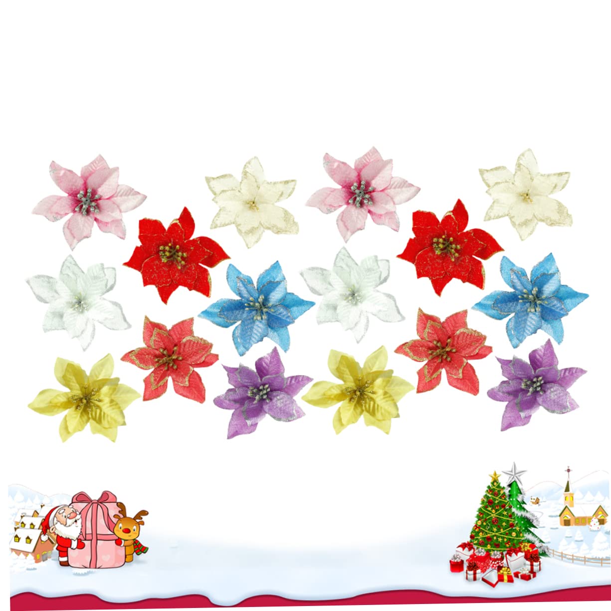 Nordic Champagne Fiore di Natale Glter Simulazione Paillettes Fiore Decorazioni per l'albero di Natale per la casa Fiori finti artificiali  15