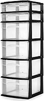 HOMZ 6-Tier Clear Plastic Drawer Organizer Tower Cart, Black Frame - Heavy-Duty Storage for Bedroom, Closet & Home Office
