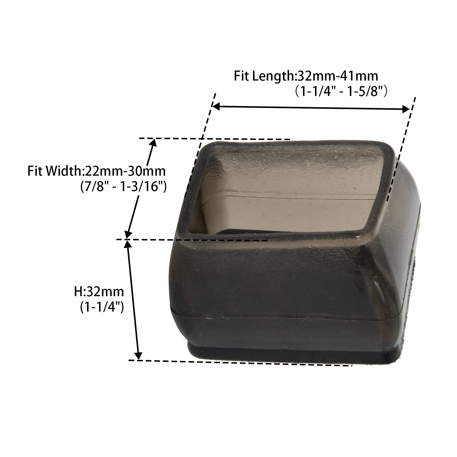 Flyshop 8PCS Brown Chair Leg Caps With Felt Pads - Floor Protectors For Hardwood (Fits 32-41mm X 22-30mm)