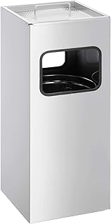 Durable 333123 metalowy kosz na śmieci z popielniczką, wyjmowany kosz wewnętrzny i popielniczka, prostokątny, srebrny