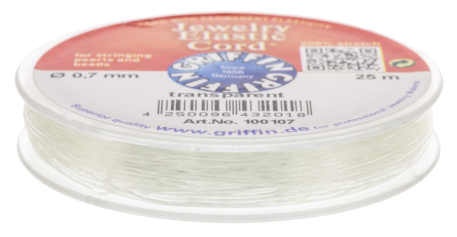 Griffin Elastic Beading Cord, Clear, 0.7 Millimeters, 25 Meters | BDC-476.00