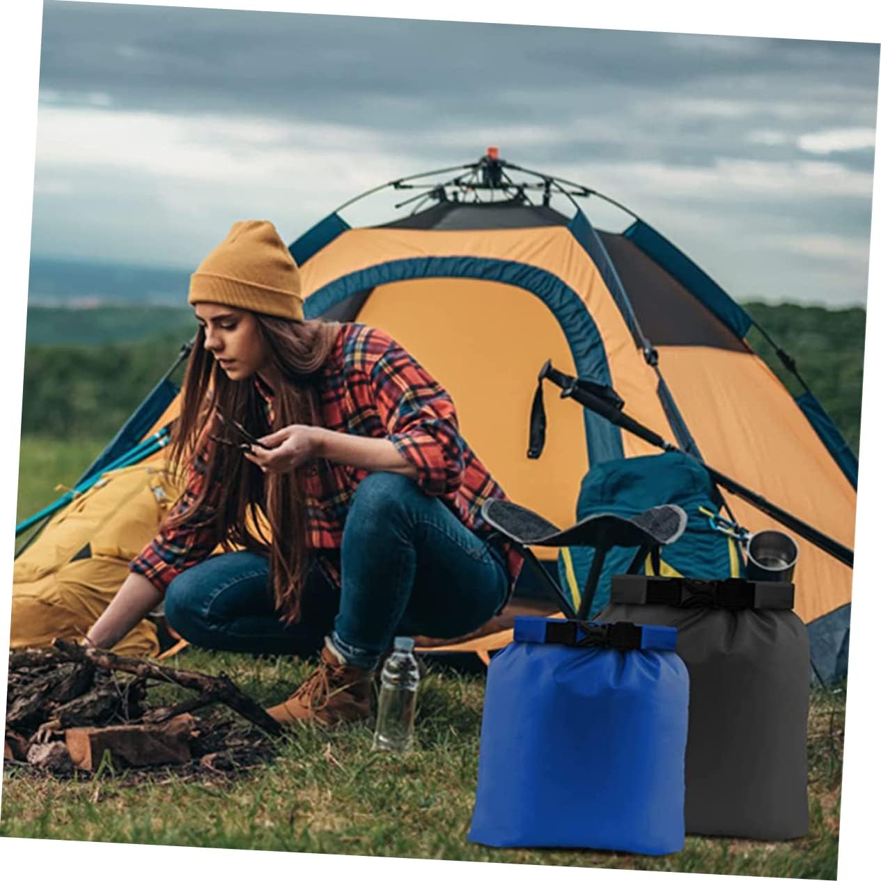 6pcs Dry Compression Bags Lightweight Multi Pouches for Camping Backpacking Rafting Tear-resistant Outdoor Storage