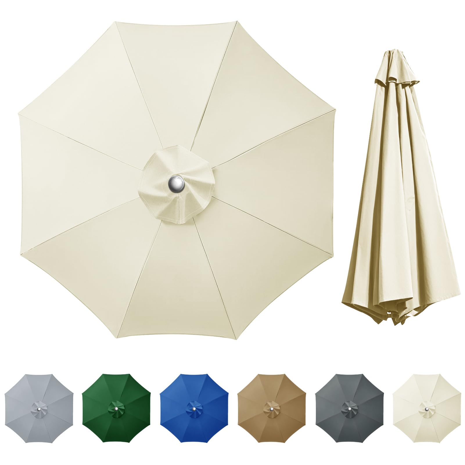 Sonnenschirm Ersatzbezug 3m Durchmesser, 8 Streben, Beige | UV-Schutz & Strapazierfähig, Sonnenschirm Bezug, Gartenschirm Ampelschirm Ersatz Stoffbezug für Hof, Garten, Strand und Pool