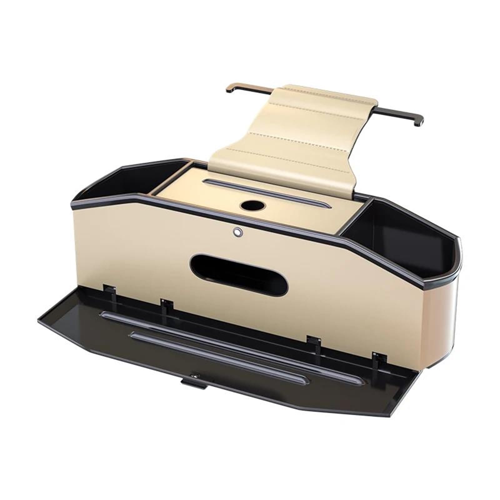 Centre Console Storage Box Universal Car Backseat Organizer With Tissue Dispenser Storage Pockets Hooks – Multi-Function Back Seat Box For CLCPTPOGMA(Beige)