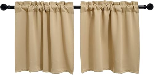Pickluc Cortinas de cocina de 36 pulgadas de largo, 2 paneles, cortinas opacas con bolsillo para barra, cortina corta negra para ventana pequeña, 42 Pickluc Cortinas de cocina de 36 pulgadas de largo, 2 paneles, cortinas opacas con bolsillo para barra, cortina corta negra para ventana pequeña, 42