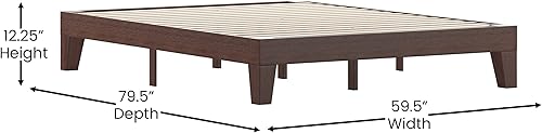 Miniatura 2 de BizChair Cama de plataforma Queen de madera con acabado de nogal con listones de soporte de madera, no requiere somier
