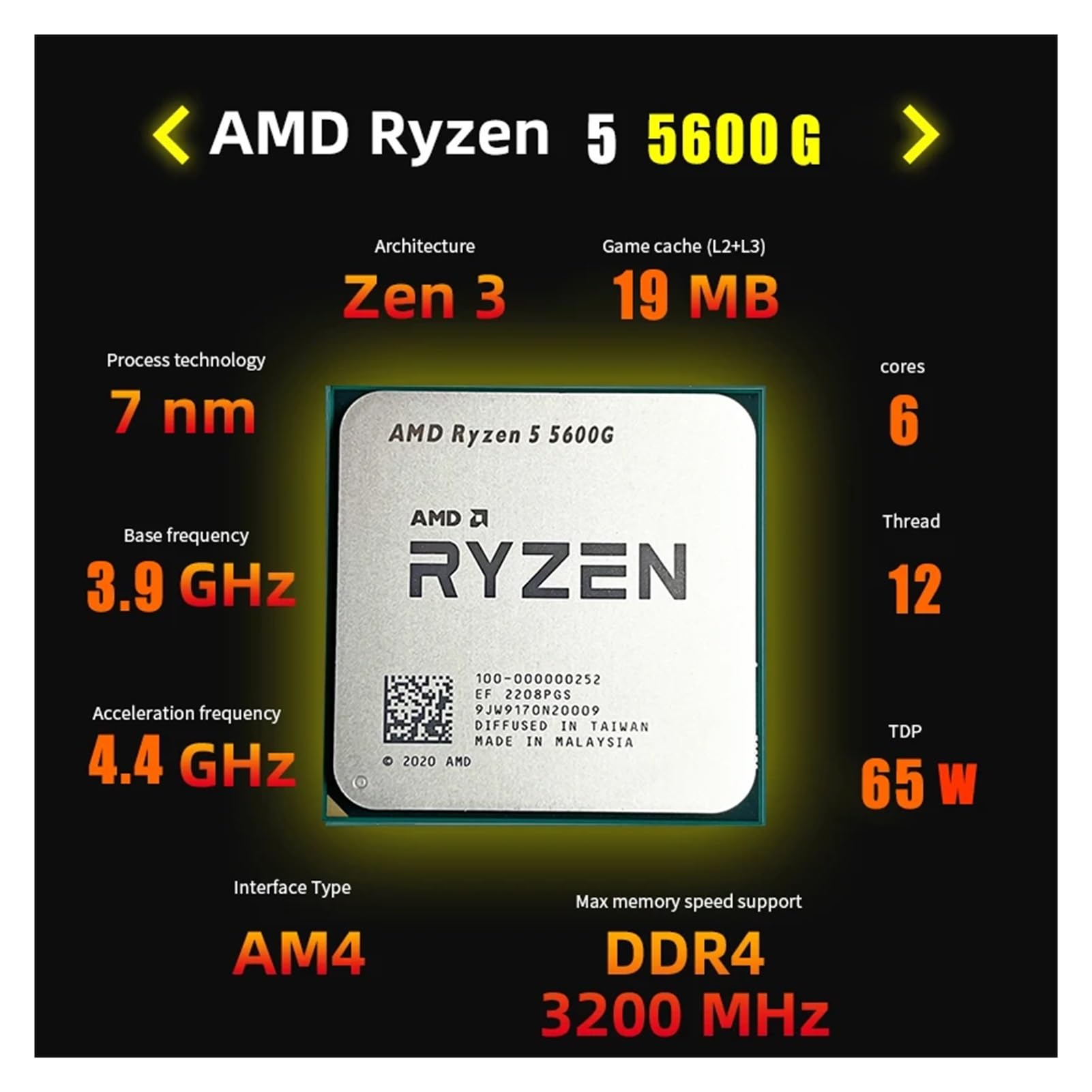 Amazon.com: AMD Ryzen 5 5600G R5 5600G CPU Game Processor Socket