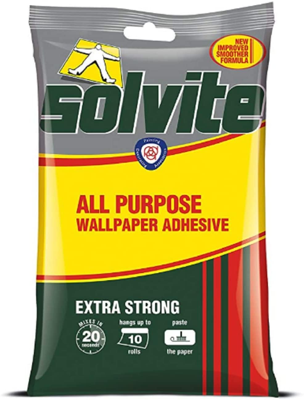 Solvite All-Purpose Wallpaper Adhesive, Reliable Adhesive for Wallpaper, All-Purpose Adhesive with Long-Lasting Results, Wallpaper Paste Hangs up to 10 Rolls (1x185g Sachet)