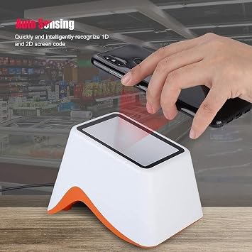 Handsfree 2D 1D Wired Barcode Scanner, Omnidirectional Desktop Bar Code Reader with USB Cable, Capture Barcodes, Support Wechat/Alipay Mobile Payment Market