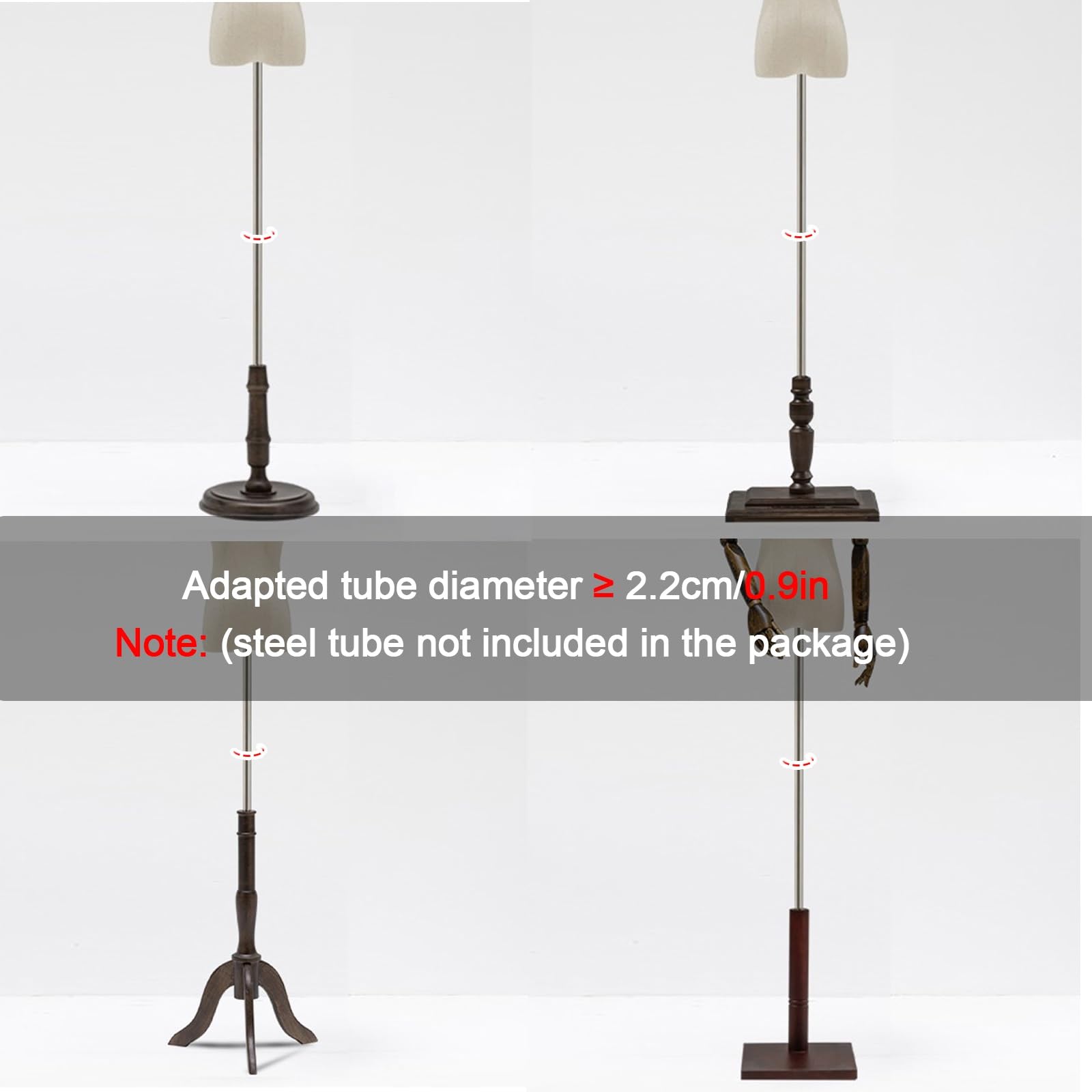 Manichino, Torso Maschile Regolabile da 57-72 Pollici con Testa e Base in Legno - Perfetto per la Vendita al Dettaglio di Abbigliamento, Sartoria ed Esposizione (Base Stile 3)