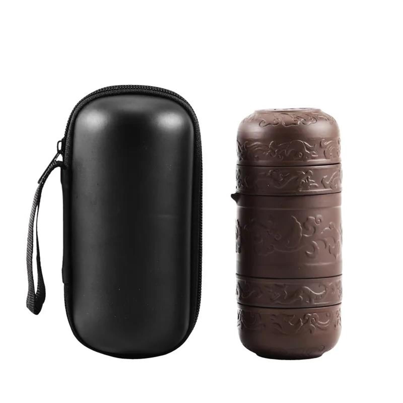 Tetera, 4 Tazas de té de Arcilla Morada, 1 Tetera y Filtro de té, Todo en una Bolsa portátil, Juego de té Chino Kungfu, Bolsa de té de Viaje, Tetera, Talla única