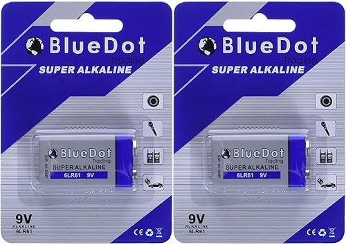 BlueDot Trading Baterías alcalinas resistentes de 9 voltios para detectores de humo y monóxido de carbono, dispositivos de seguridad y alarmas de