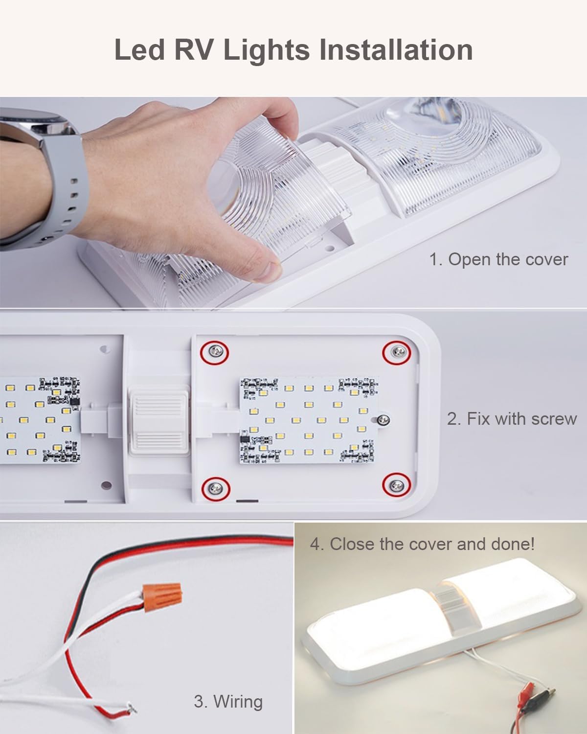RV LED Lights Interior 12v, 2 Pack Leisure Led Ceiling Bathroom Light Fixtures 600LM Natural White Double Dome Lighting with ON/OFF Switch for Trailer Camper Motorhome Van Car Boat