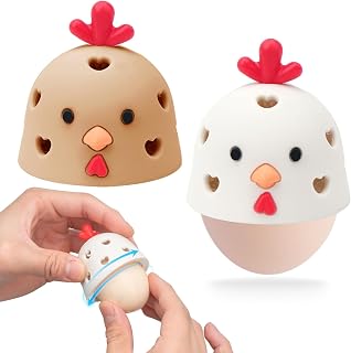Sokfone 2Pcs Silicone Egg Washer for Fresh Eggs, Multipurpose Cleaning Egg Brush Tool Funny Chick Shape Egg Scrubber Reusable Egg Brush Cleaner（White+Brown）