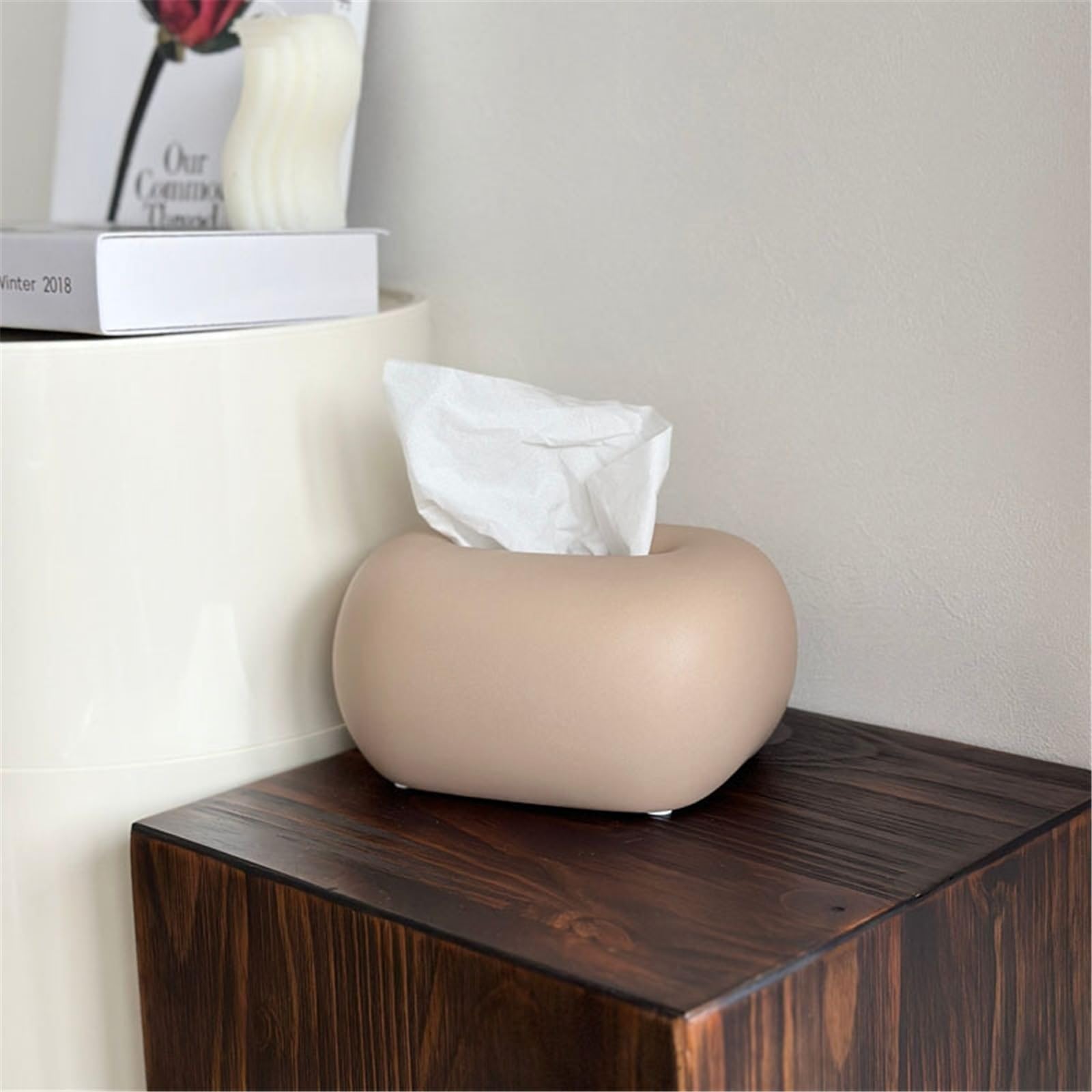 Pokrywa pudełka z uchwytem na papier Kreatywne ceramiczne pudełko na chusteczki do domu, salonu, sypialni, dozownik na serwetki na biurko, dekoracja(Beige)