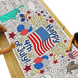Tiny Expressions 4th of July Coloring Poster for Kids Rolled No Creases 30 x 72 Coloring Table Cloth for Kids Activity Fourth of July Crafts