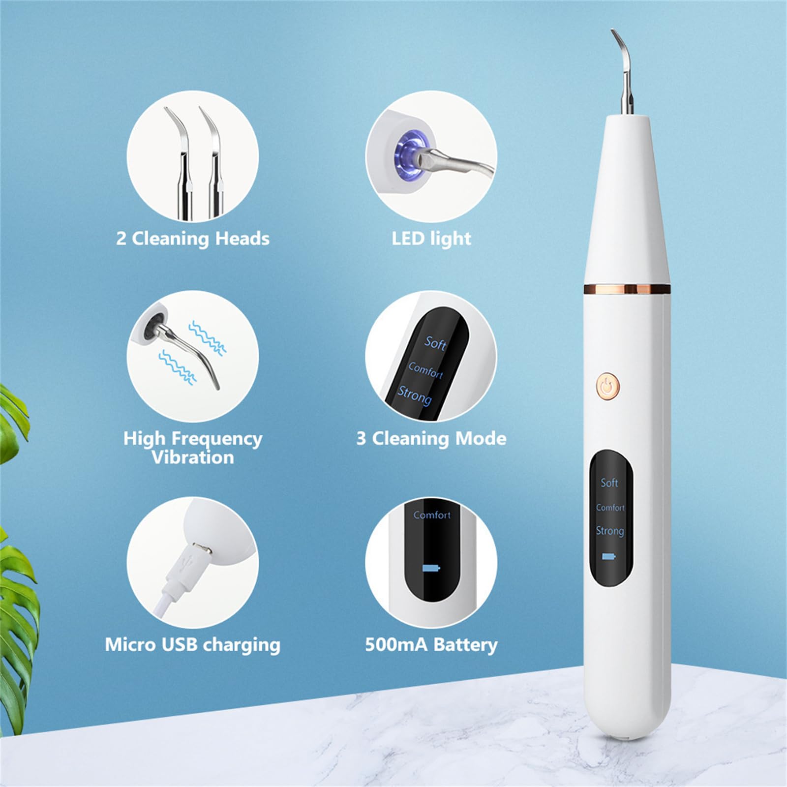 ZahnJuwel Dental Cleaner Pro Ultraschall Zahnreiniger für Menschen, Zahnsteinentferner mit 3 Betriebsmodi, LED-Licht, Zahnfleischschutz, IPX7 wasserdicht