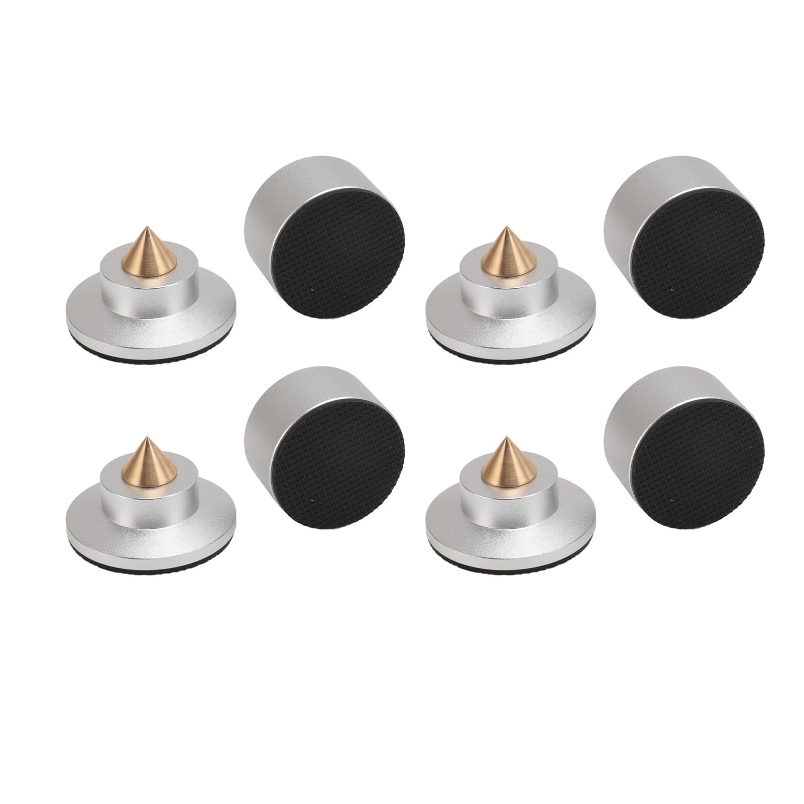 4er - Set Lautsprecher - Isolationsfußpads aus Aluminiumlegierung, Schwingungsdämpfer für Subwoofer, Verstärker, CD/DVD - Player und HiFi - Geräte mit Spike - Pads (Silber)