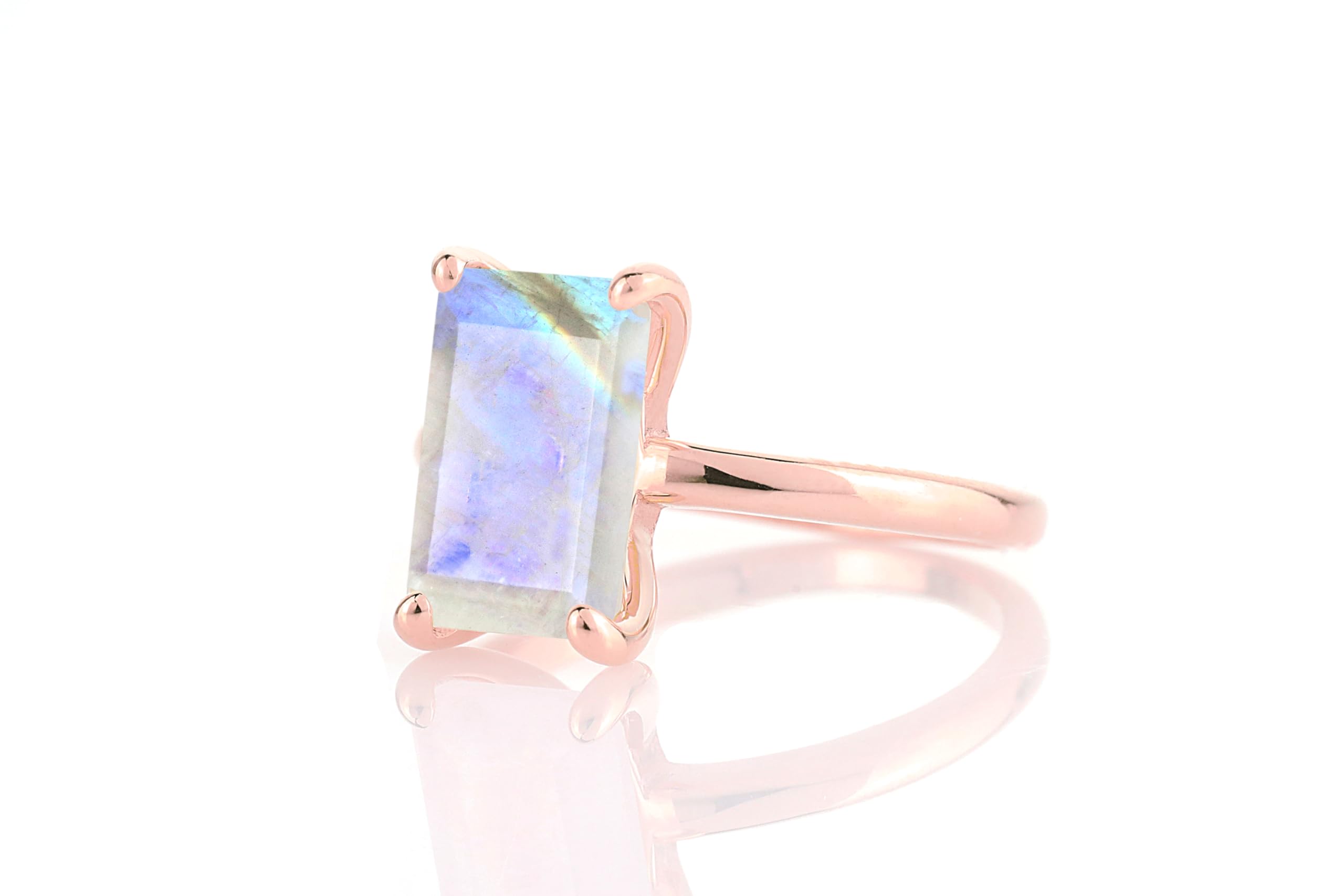 Solo anillo de Piedra de Luna del Arco Iris - Anillos Apilables Dainty para las Mujeres - Personalizable 18k Anillo de Oro Rosa - Joyería de Moda Piedras Preciosas Piedra de Nacimiento - con Caja