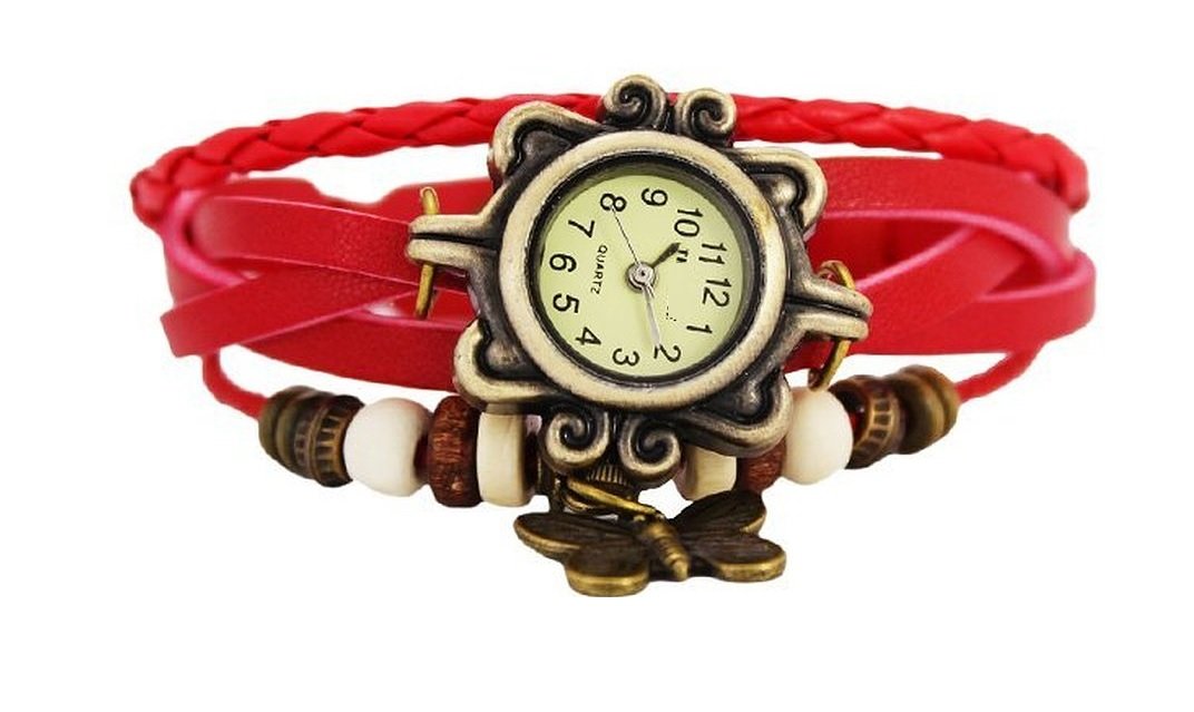 Glitter Bracelet Retro Style,Leather Strap Watch,Unique Design,Gift (Red) (B00WI4J7AK) Amazon Price History, Amazon Price Tracker
