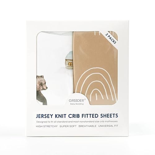 Miniatura 4 de Juego de 2 sábanas elásticas de punto de jersey ultra suave, se adapta a todas las almohadillas de colchón estándar de cuna seguras y acogedoras,