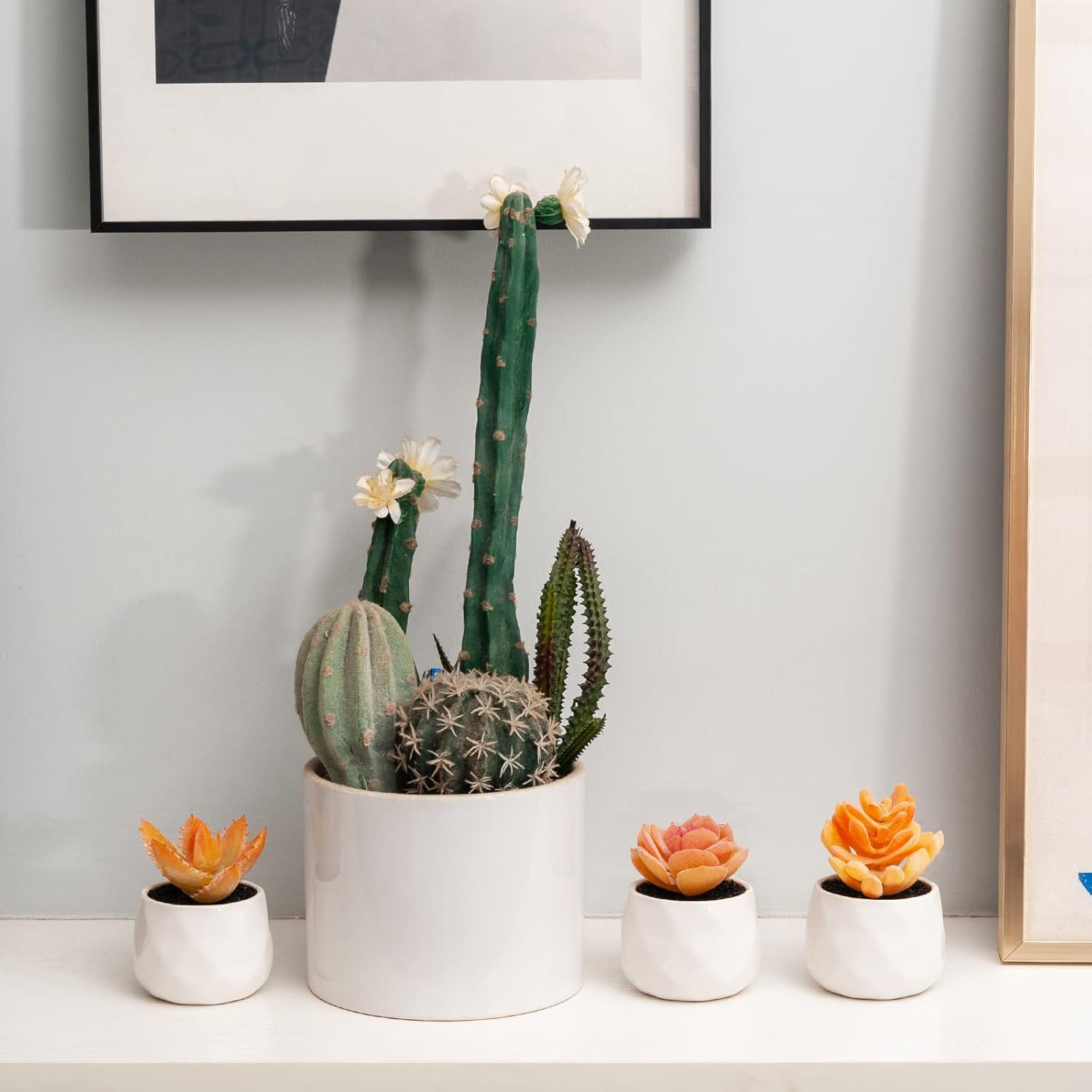 Tiita Artificial Faux Succulents in Pots, Mini Orange Fake Plants for Women Desk, Small Realistic Faux Succulents for Home Office Accessories Window Sill Bathroom Bedroom 4 Set, Orange - Image 8