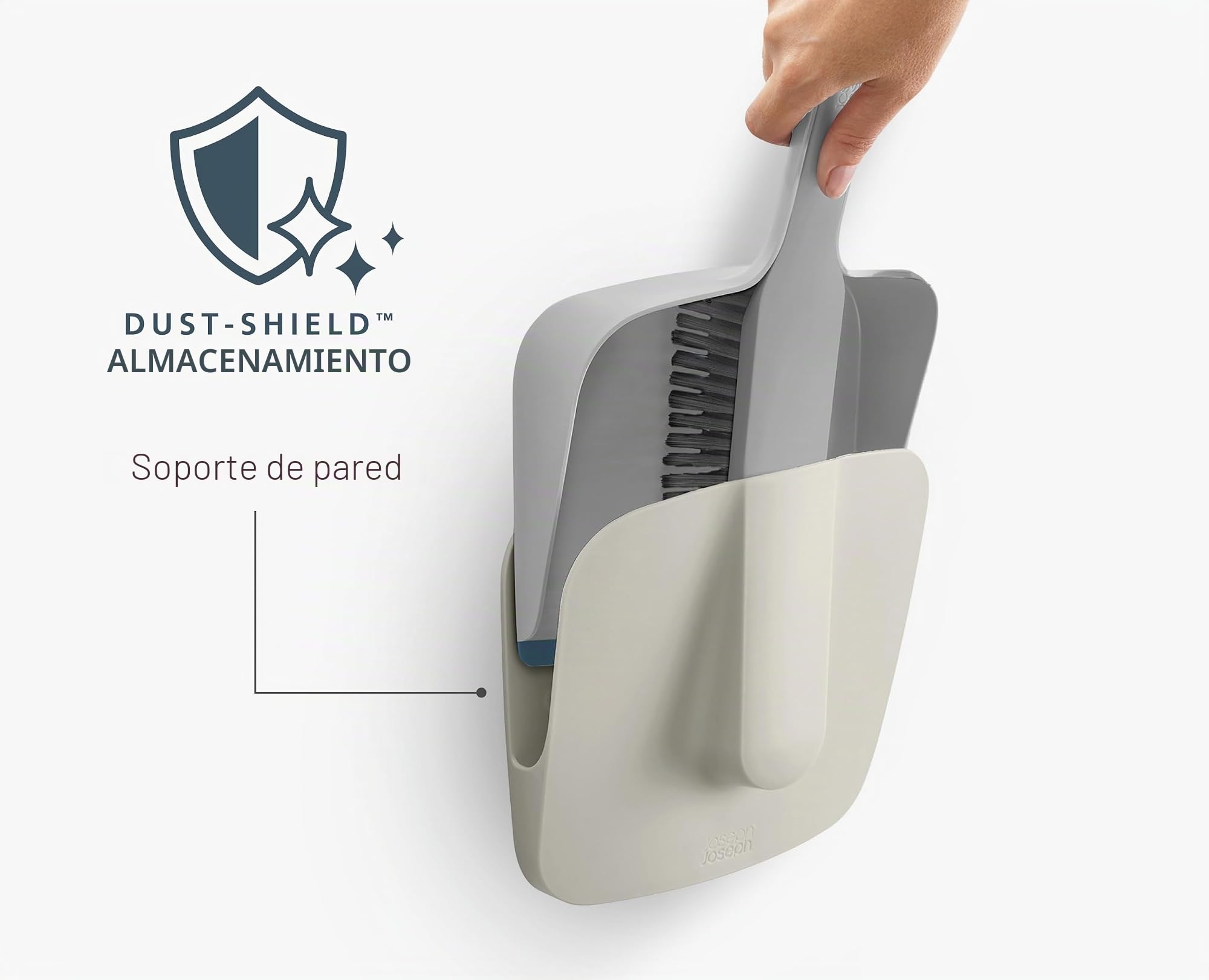 Joseph Joseph CleanTech Juego de Cepillo y Recojedor, Almacenamiento en la Pared Cerrado, para Barrer en Interior, Borde de Goma, Cerdas Suaves