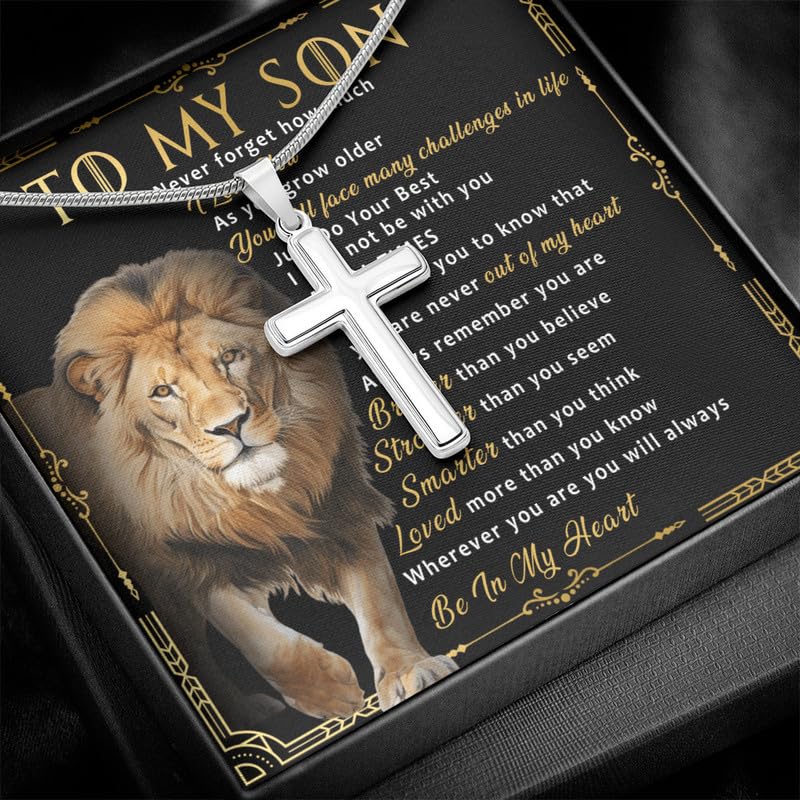 To My Son From Cross Necklace Mom and Dad, Mother and Son Necklace, Faith Cross Necklace Present For My Sons, Gift For Sons on Birthday Graduation, Christmas4