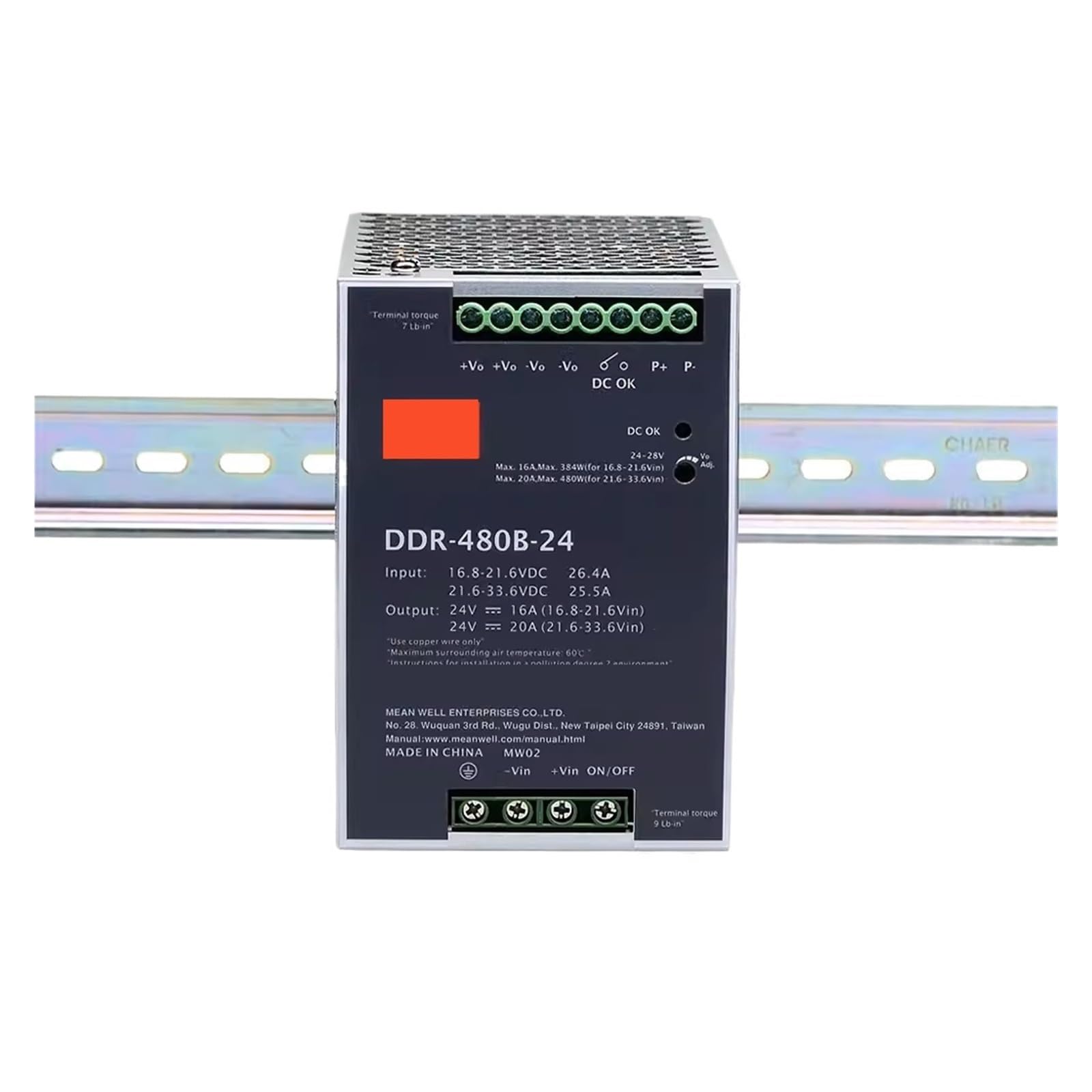 DDR-480B-12 convertisseur CC-CC industriel 480W alimentation rail DIN 12V