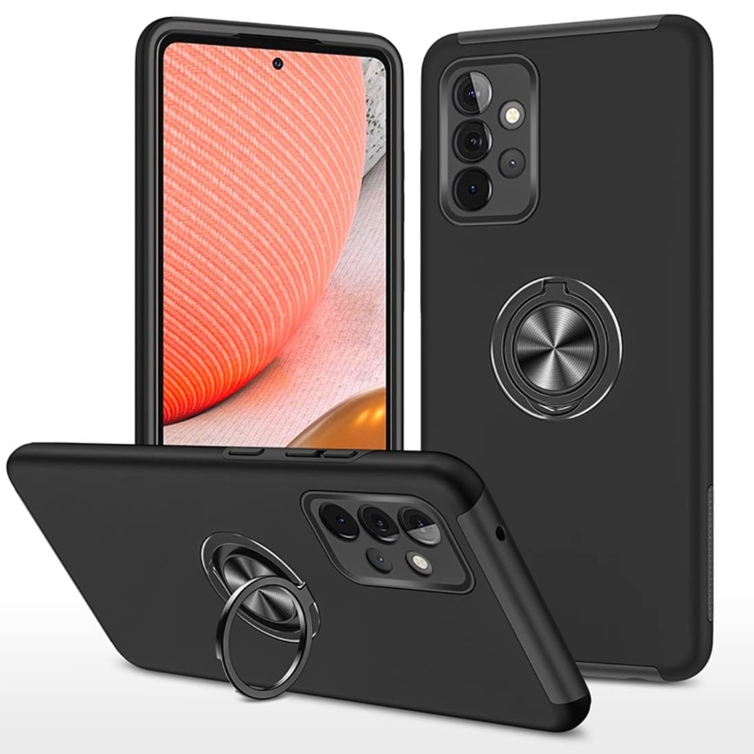 NWNK13 For Samsung Galaxy A71 4G Case Slim Fit Shockproof Tough Armor Case Ring Holder Protective Case Silicone Bumper Mobile Phone Cover for Samsung A71 4G Black