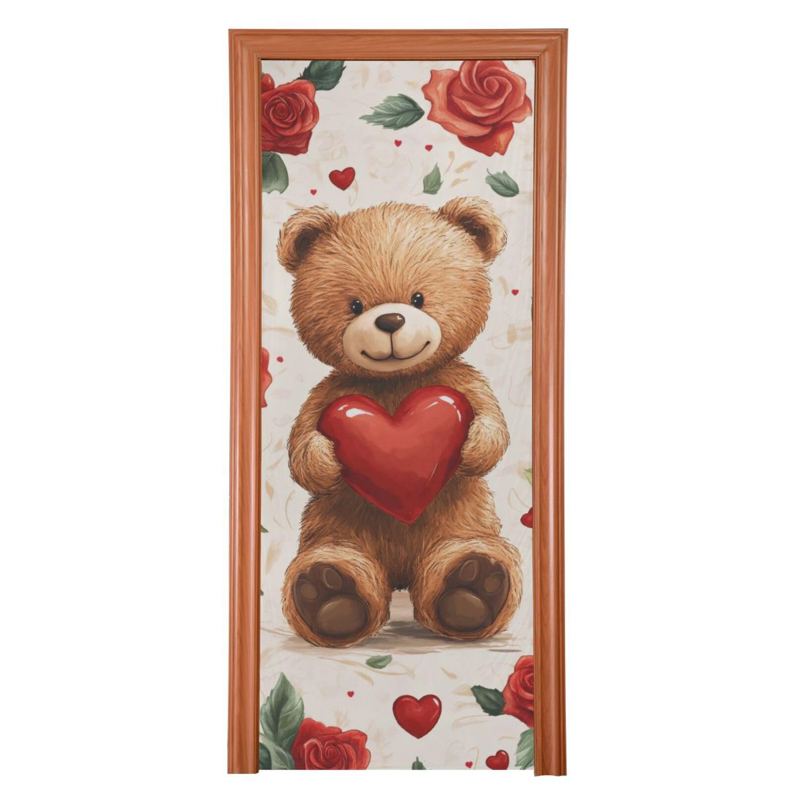 FLildon Valentine's Day Bear Love Heart Door Cover Decoration, Party Accessory Porch Decor for Festive Ornament Room Door Covers 32 x 79 Inch