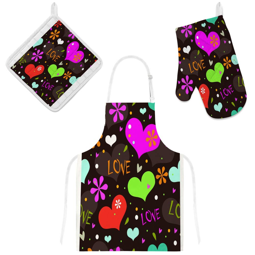 Gant de cuisine et tablier réglable lot de 3 cadeau surprise