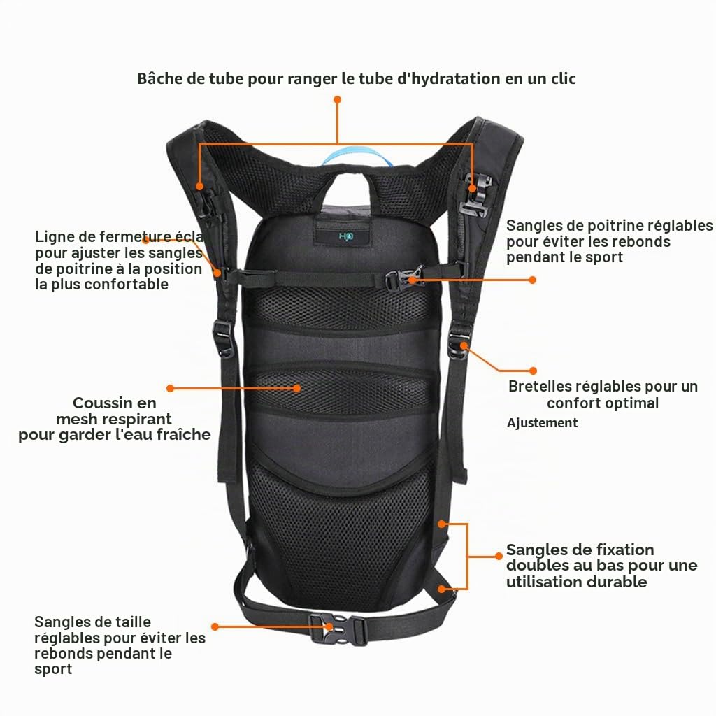 Sac a Dos de Vélo, Sac a Dos Ski 6L, Petit et léger Imperméable Respirant, pour Vtt, Cyclisme, Course, Randonnée Moto pour Femme Homme
