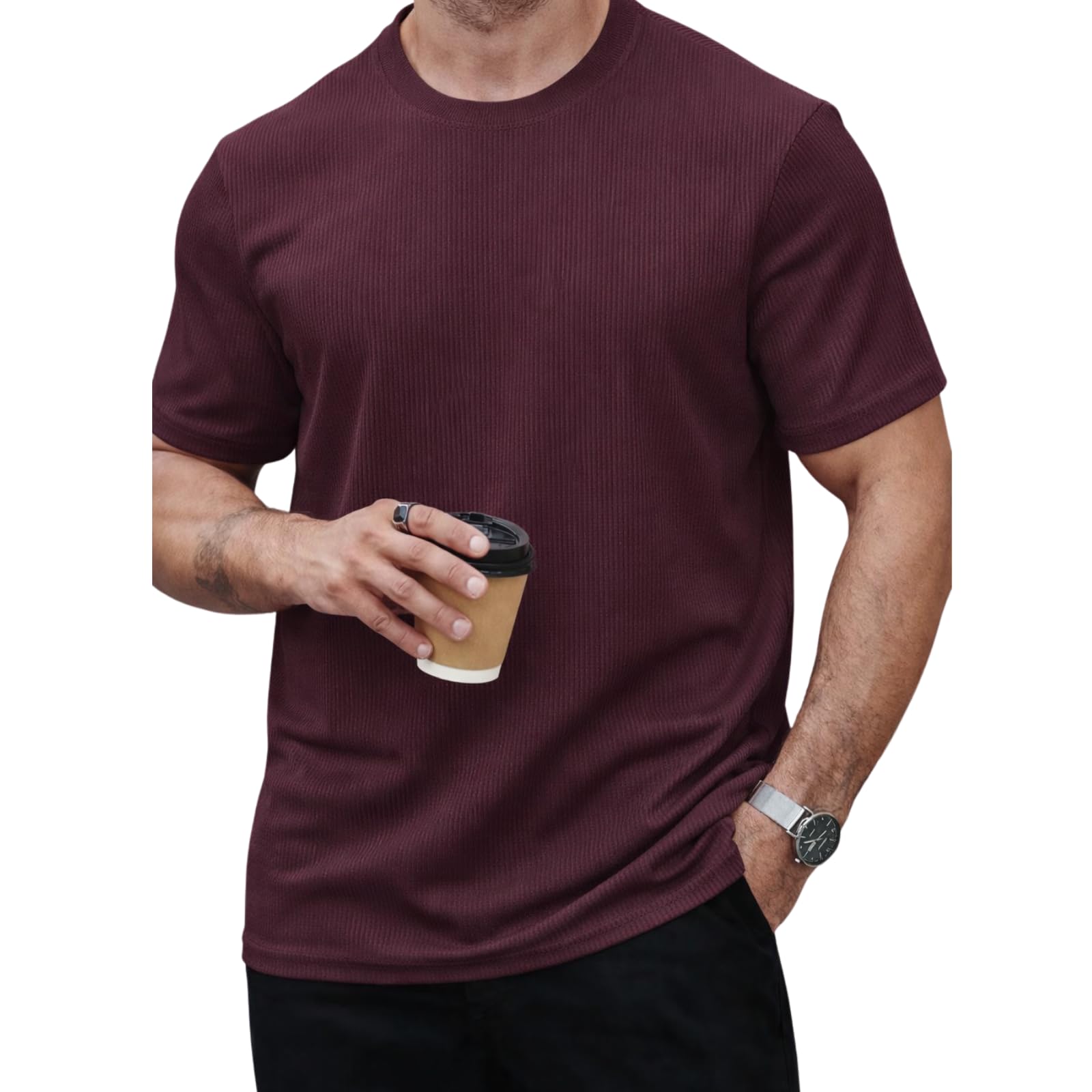 mack jonney Men’s Striped Ribbed Black Half Sleeve T-Shirt | Premium Soft Stretch Fabric | Casual Wear Round Neck Tee-M6358-picture-37
