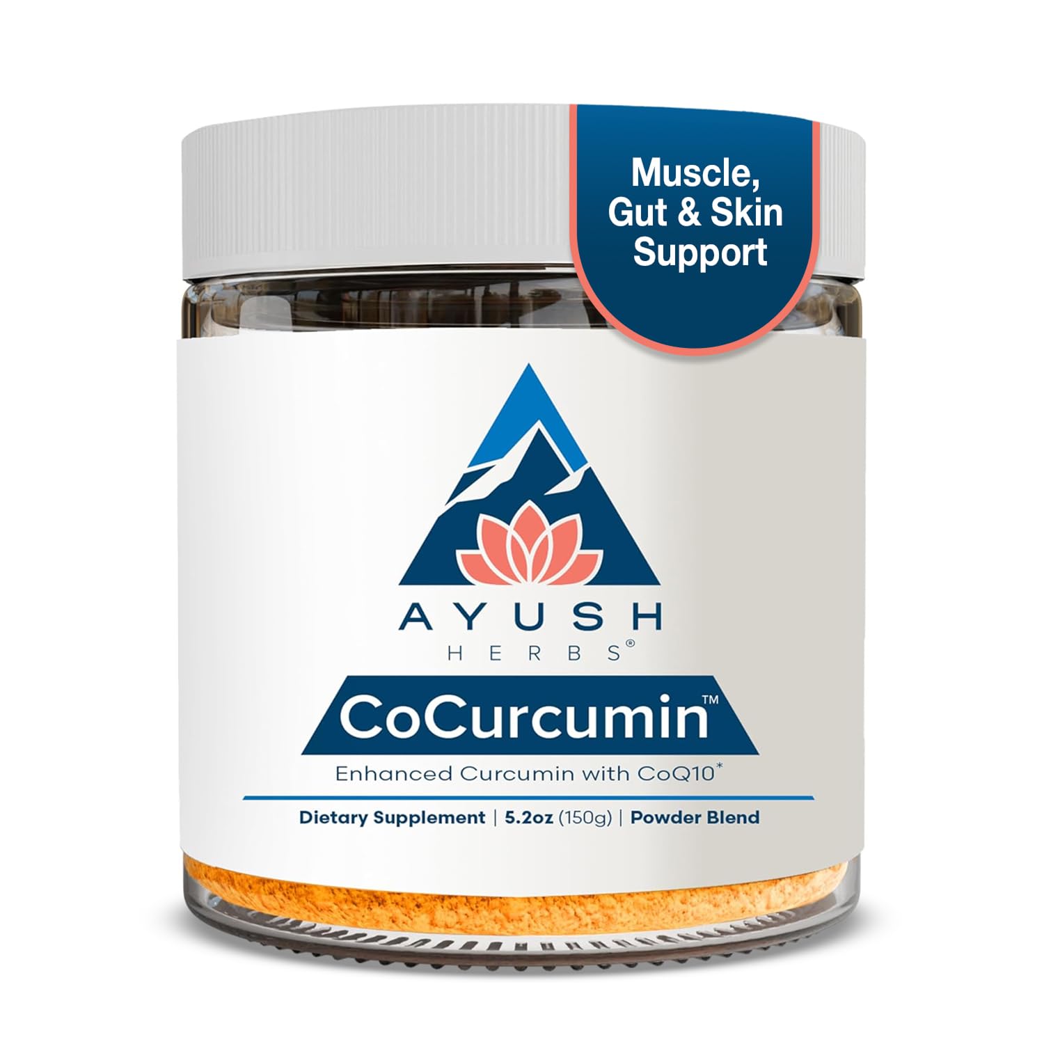 Ayush Herbs CoCurcumin, Turmeric Powder, CoQ10, 4.2 Oz Jar (30 Servings)