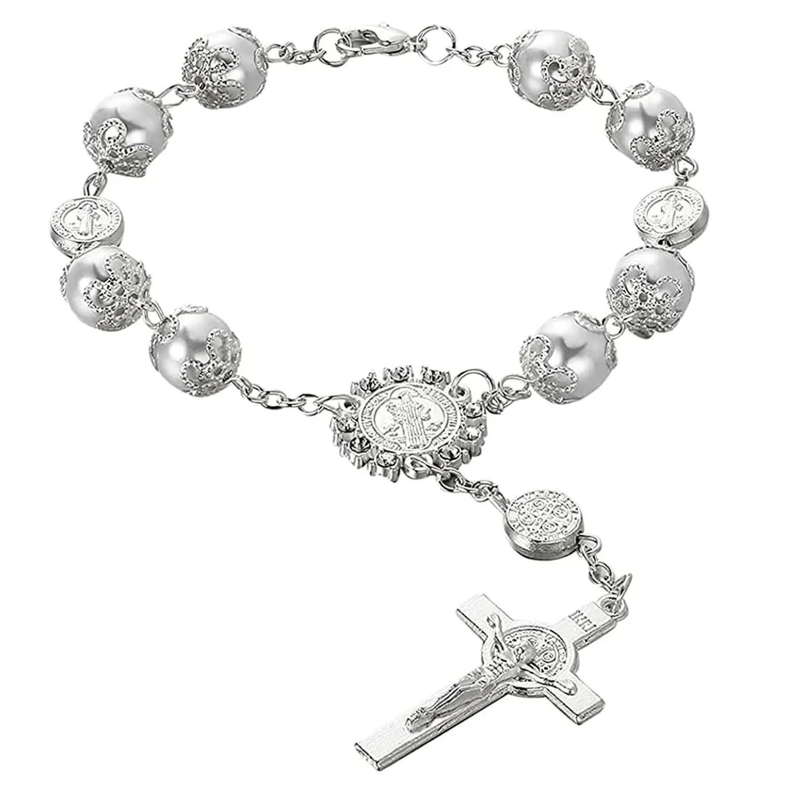 Bling Car Rear View Mirror Hanging Charm - Imitation Pearl Cross Ornament