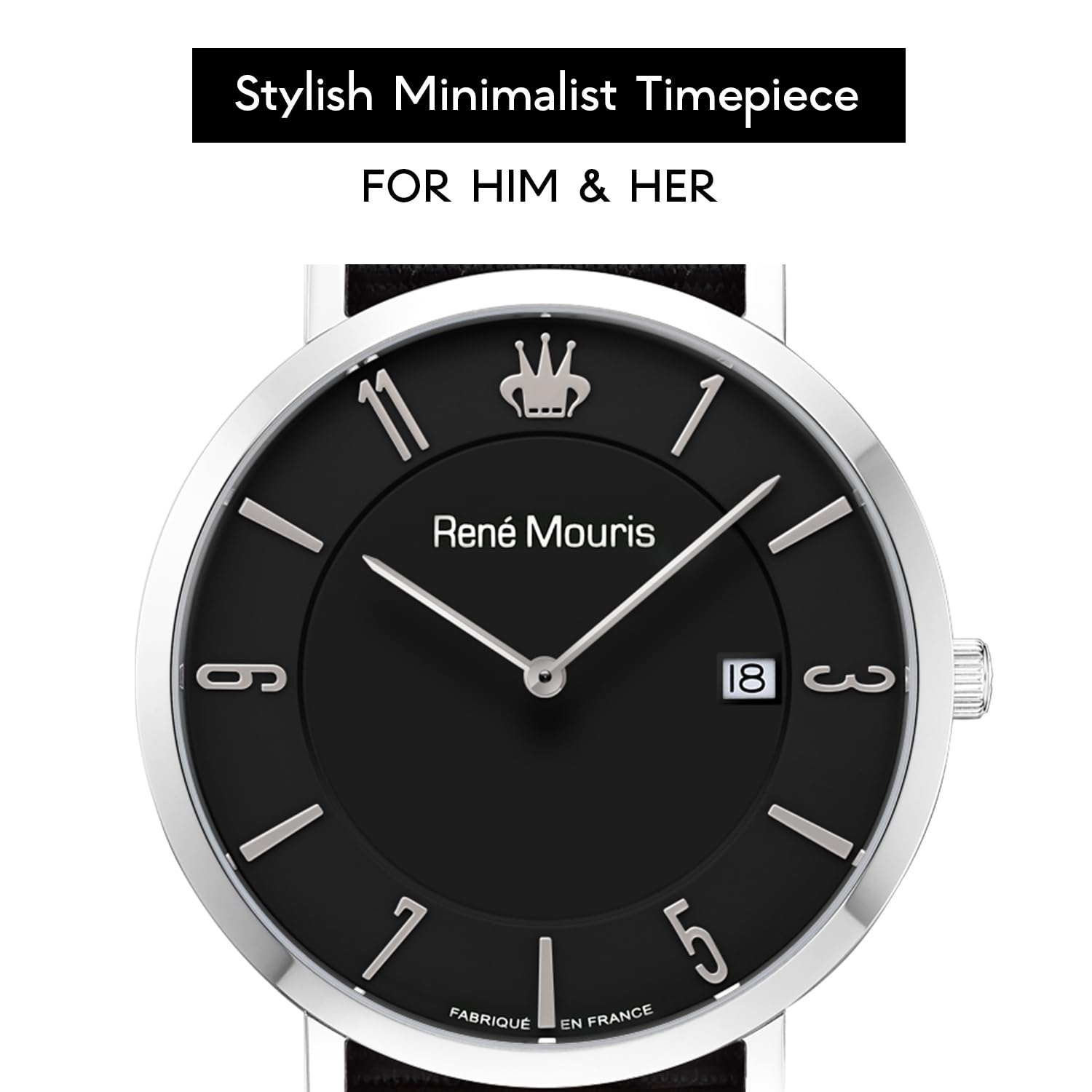 René Mouris L'Emporter Quarzuhren Für Herren – 41MM Klassische Uhr Aus 316L Edelstahl – Mineralglas Mit Saphirbeschichtung – 50M wasserdichte Armbanduhr Mit Nylonarmband.