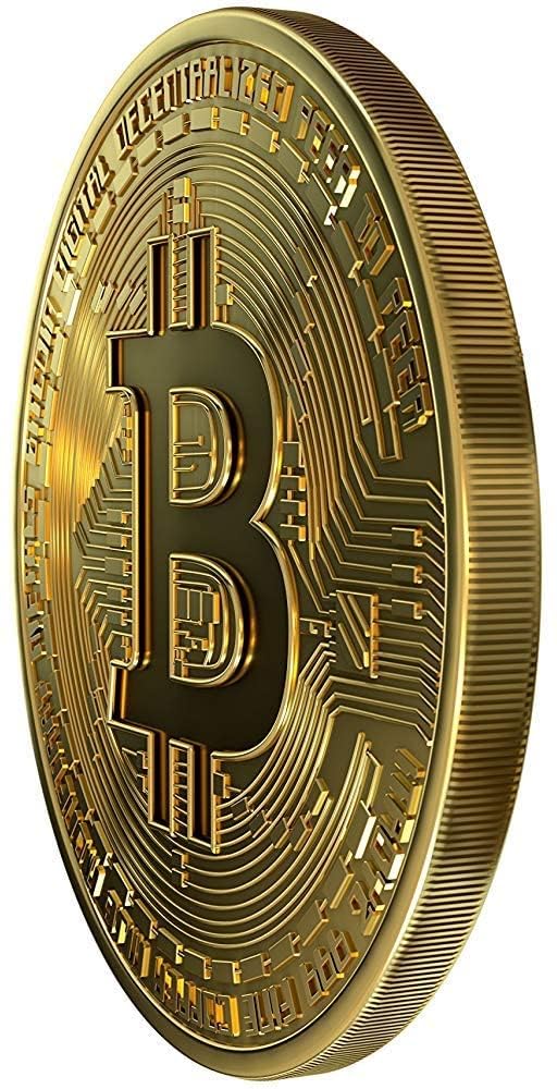 Bitcoin Moneda Física Bañada En Oro De 24k, Incluye Protector Acrilico Redondo