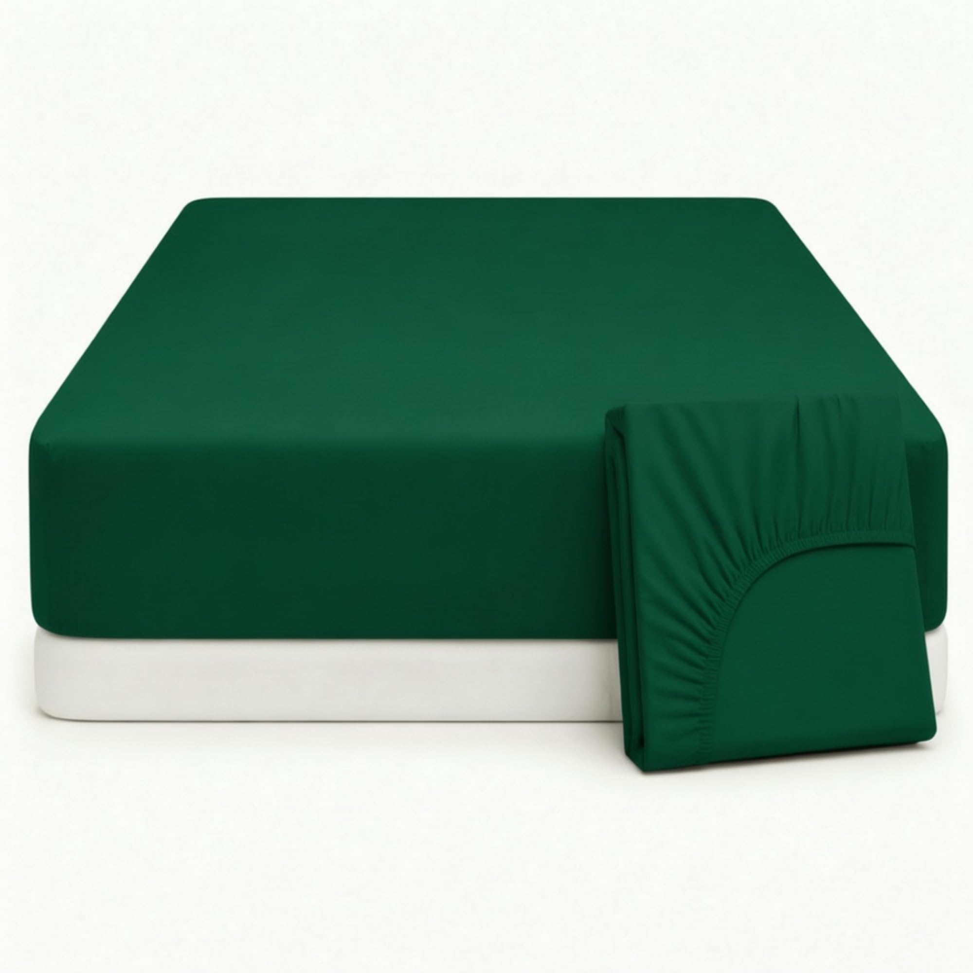 Q&H - King Bedding Fitted Sheet Emerald Green - Brushed Microfibre 30cm Deep Pocket Elasticated Fit - Easy Care Soft & Breathable - Washable Fade & Shrink Resistant Mattress Sheet — image 1