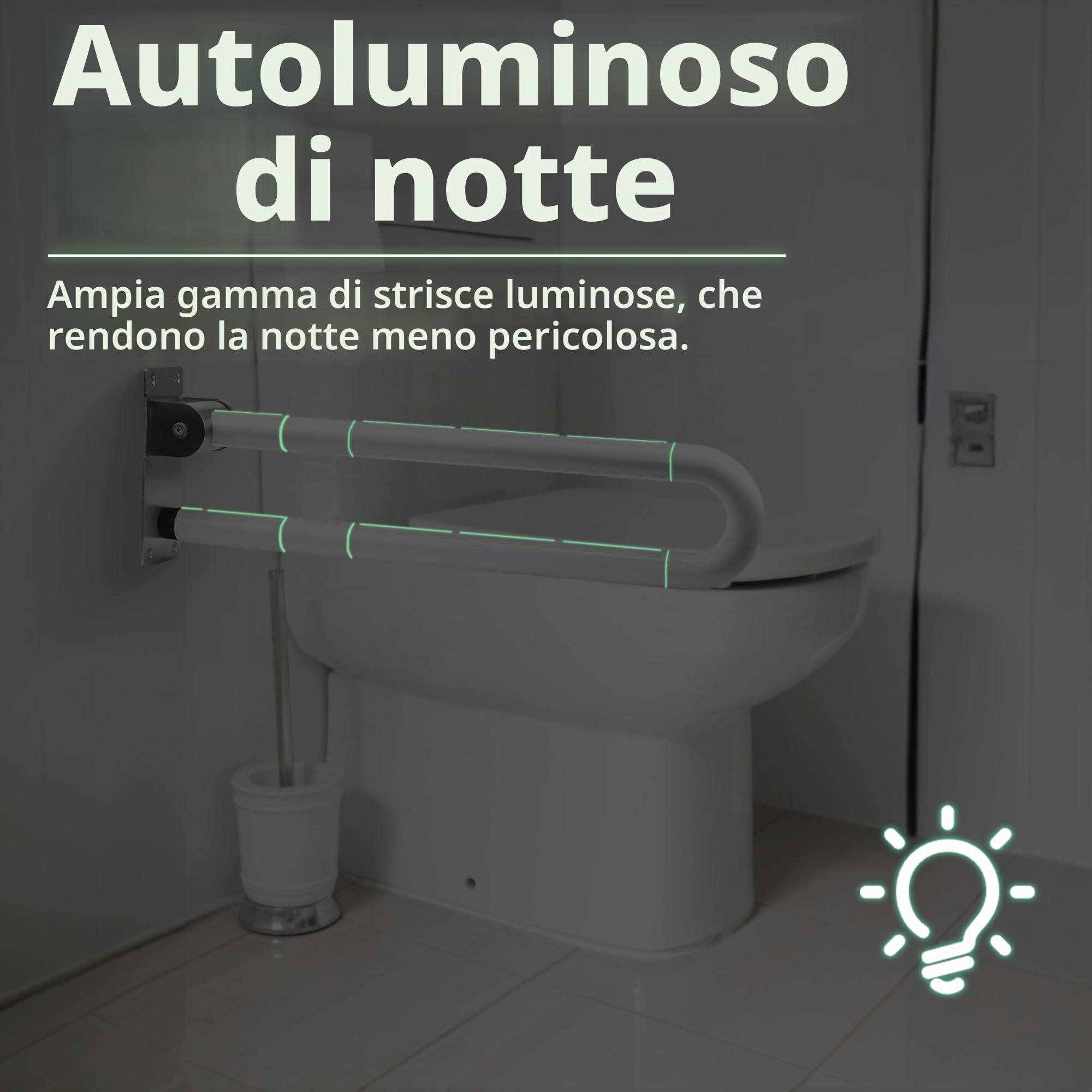 ITSOGOO Maniglione Bagno Disabili 70cm,Maniglia Doccia Anziani,WC stand-up,Maniglione per Doccia,Supporto Pieghevole Disabili,Acciaio Inossidabile,Supporta 250 kg,Bianco